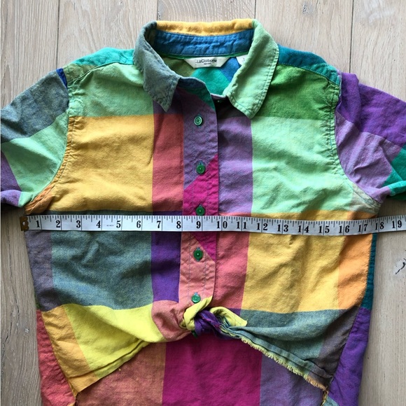 Liz Claiborne Linen Cotton Blend Colorful Plaid Cropped Button-Up Shirt Size S - Picture 4 of 8
